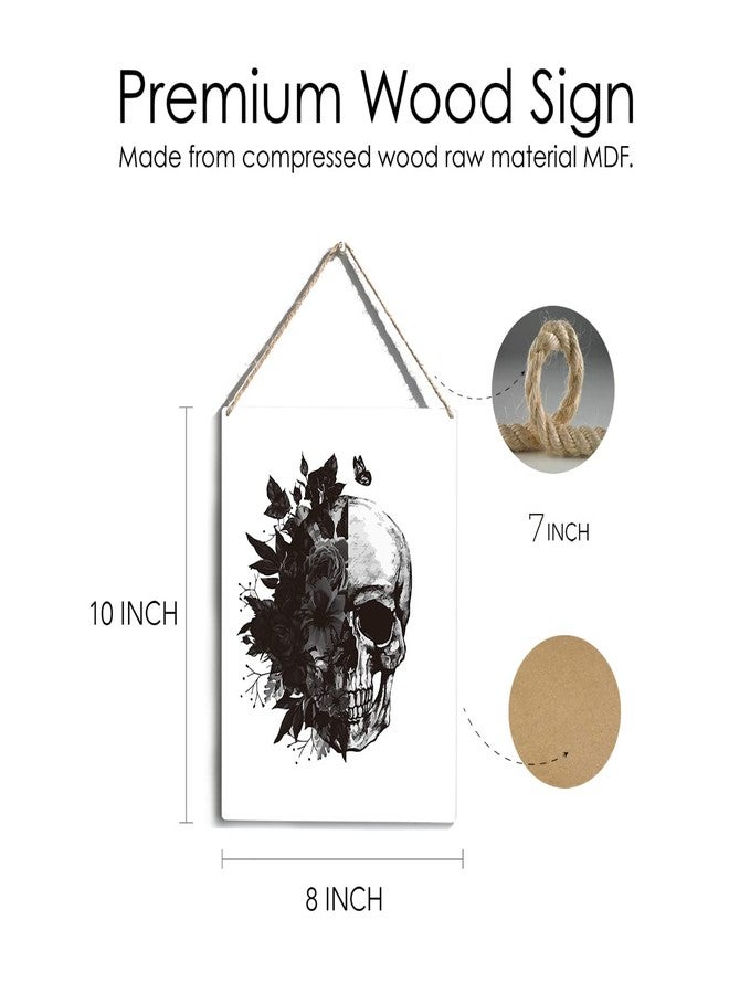 FREHVN Vintage Floral Skull Wood Sign Black Skull Wooden Signs Rustic Hanging Plaque Home Wall Art "8 x 10" Perfect Skull Sign Wall Decor for Home Living Room Bedroom - Image 3